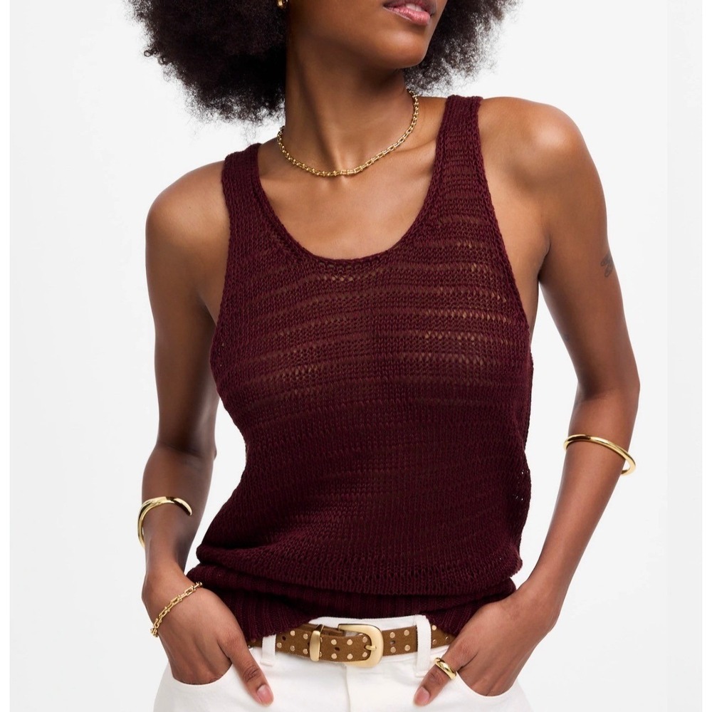 Madewell Women's Wine Linen Open Knit Sleeveless Sweater Tank Top XXS New